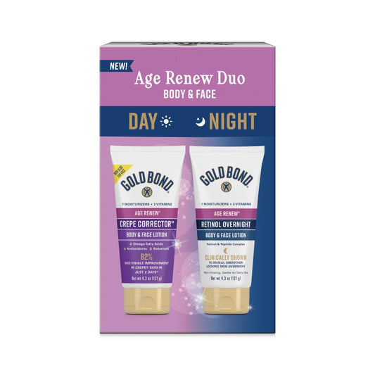 Gold Bond Age Renew Tag & Nacht Duo Set – Körper- und Gesichtslotion mit Crepe Corrector & Retinol Nachtlotion für sichtbar straffere und glattere Haut, 2 x 244 ml