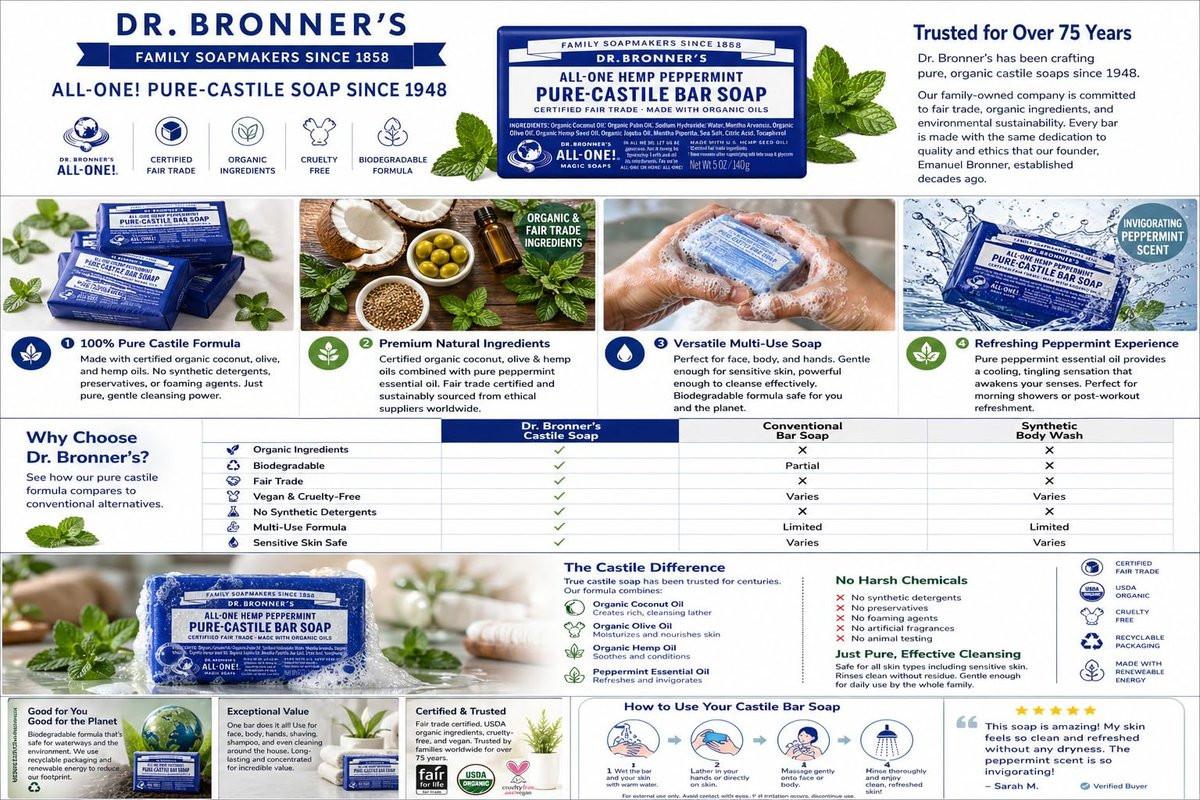 Dr. Bronner's reine Pfefferminz-Kastilienseife, 5 Unzen (6er-Pack)