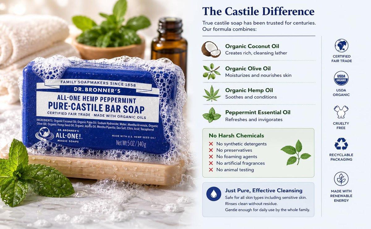 Dr. Bronner's reine Pfefferminz-Kastilienseife, 5 Unzen (6er-Pack)
