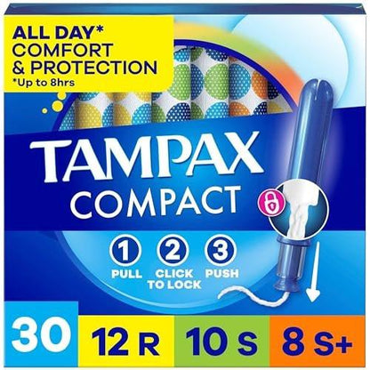 Tampax Compact Pearl Tampons Multipack – Regulär/Super/Super Plus mit ausziehbarem Applikator, 30 Stück