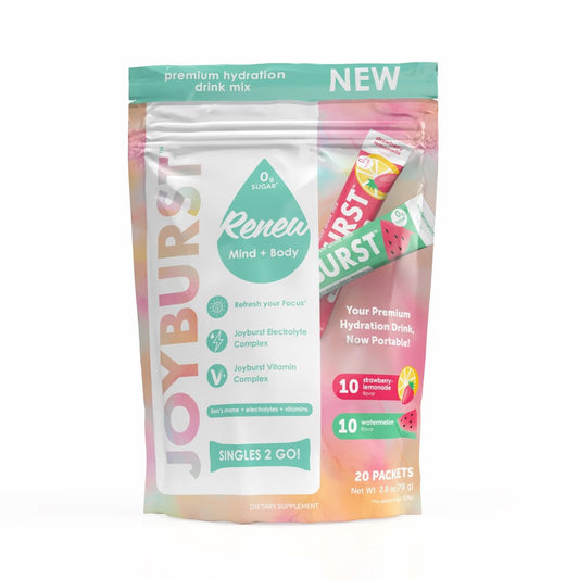 Joyburst Zuckerfreie Elektrolyte Pulverbeutel, Instant Hydration Drink Mix Sticks, Sortenpackung (10 Wassermelone, 10 Erdbeer-Limonade), zur Rehydrierung unterwegs, Bio, natürlich, keto-freundlich