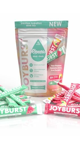 Joyburst Zuckerfreie Elektrolyte Pulverbeutel, Instant Hydration Drink Mix Sticks, Sortenpackung (10 Wassermelone, 10 Erdbeer-Limonade), zur Rehydrierung unterwegs, Bio, natürlich, keto-freundlich