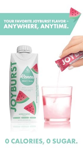 Joyburst Zuckerfreie Elektrolyte Pulverbeutel, Instant Hydration Drink Mix Sticks, Sortenpackung (10 Wassermelone, 10 Erdbeer-Limonade), zur Rehydrierung unterwegs, Bio, natürlich, keto-freundlich