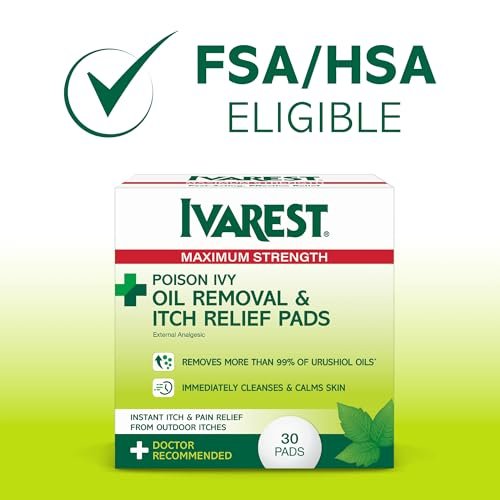 Ivarest Poison Ivy Ölentfernungs- und Juckreizstillende Tücher, 30 Stück, Max Stärke, gegen Giftefeu, Gifteiche, Giftsumach und Insektenstiche, medizinisch
