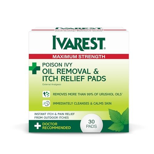 Ivarest Poison Ivy Ölentfernungs- und Juckreizstillende Tücher, 30 Stück, Max Stärke, gegen Giftefeu, Gifteiche, Giftsumach und Insektenstiche, medizinisch
