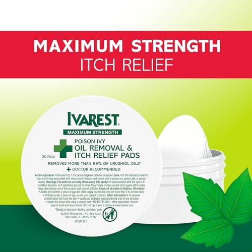 Ivarest Poison Ivy Ölentfernungs- und Juckreizstillende Tücher, 30 Stück, Max Stärke, gegen Giftefeu, Gifteiche, Giftsumach und Insektenstiche, medizinisch