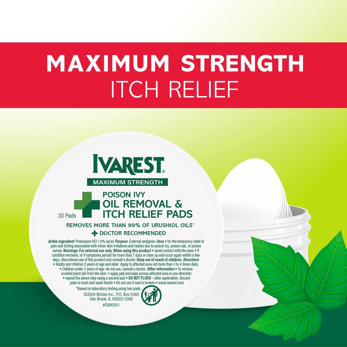Ivarest Poison Ivy Ölentfernungs- und Juckreizstillende Tücher, 30 Stück, Max Stärke, gegen Giftefeu, Gifteiche, Giftsumach und Insektenstiche, medizinisch