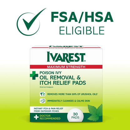 Ivarest Poison Ivy Ölentfernungs- und Juckreizstillende Tücher, 30 Stück, Max Stärke, gegen Giftefeu, Gifteiche, Giftsumach und Insektenstiche, medizinisch