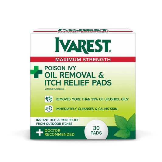Ivarest Poison Ivy Ölentfernungs- und Juckreizstillende Tücher, 30 Stück, Max Stärke, gegen Giftefeu, Gifteiche, Giftsumach und Insektenstiche, medizinisch