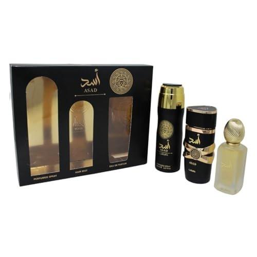 Lattafa Asad 3.4 EDP M + 1.7 Hair Mist + 6.7 Body Spray – Luxuriöses Duftset