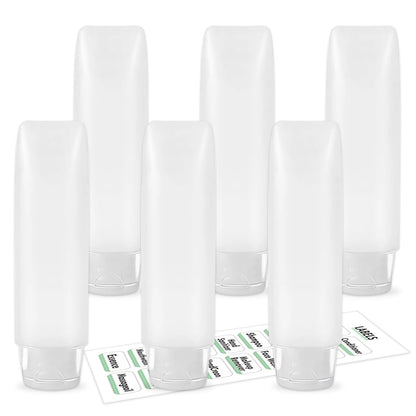 Guokoo 6er-Pack Reiseflaschen 30 ml – Auslaufsichere Squeeze-Flaschen für Toilettenartikel mit Etiketten – Wiederverwendbare Reisebehälter für Kosmetik und Pflegeprodukte