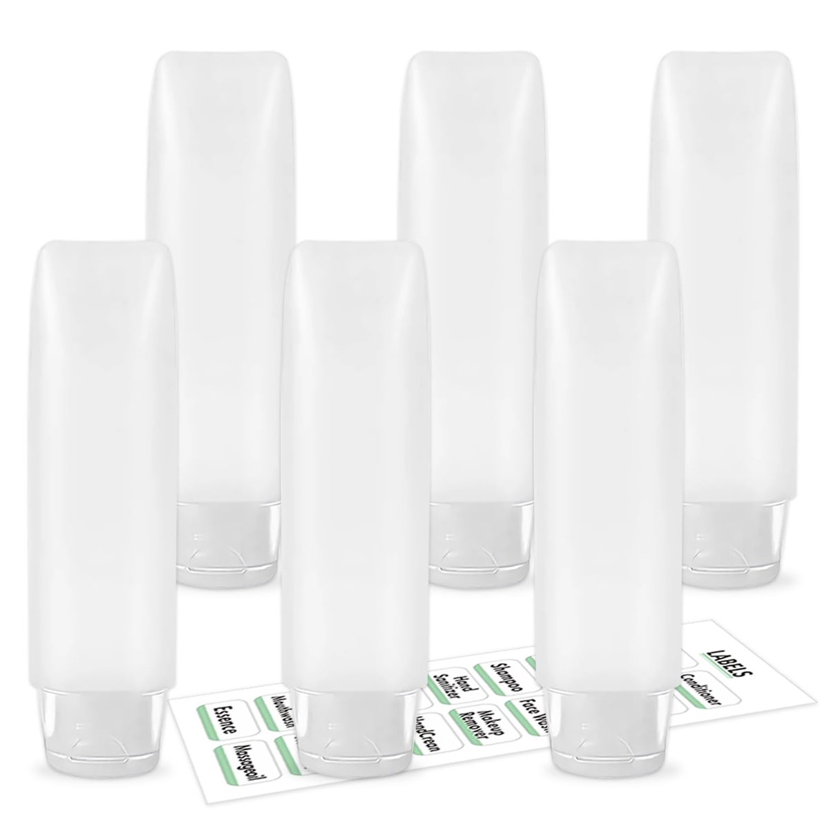 Guokoo 6er-Pack Reiseflaschen 30 ml – Auslaufsichere Squeeze-Flaschen für Toilettenartikel mit Etiketten – Wiederverwendbare Reisebehälter für Kosmetik und Pflegeprodukte