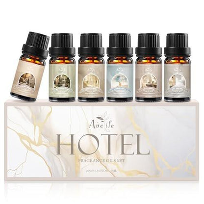 Auelife Hotel Collection Diffuser Öl Set – 6x10ml Luxuriöse Hotelduft Essentielle Öle für Diffuser – Duftöl Sortiment – Ideal für Zuhause, Spa, DIY Kerzenherstellung Geschenk