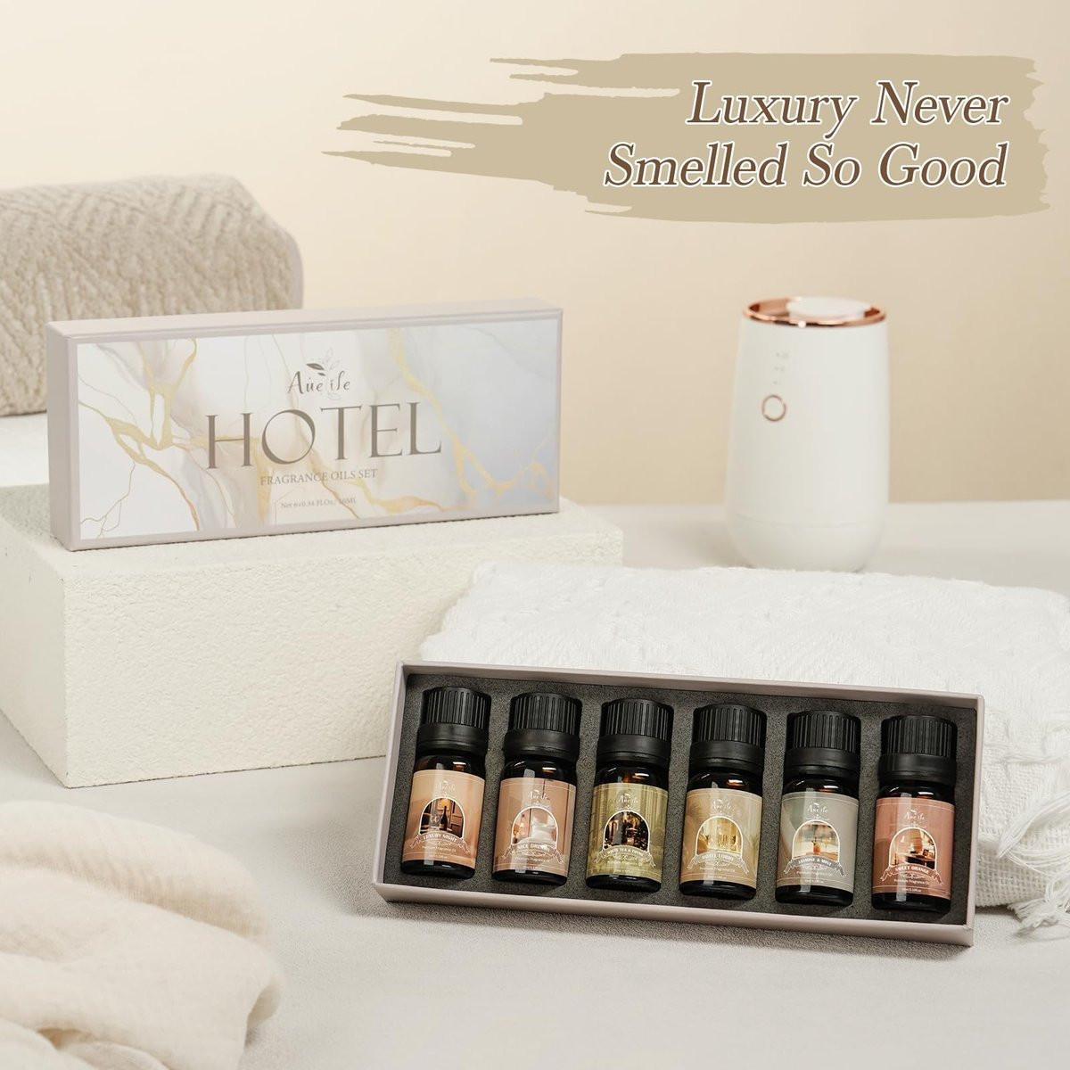 Auelife Hotel Collection Diffuser Öl Set – 6x10ml Luxuriöse Hotelduft Essentielle Öle für Diffuser – Duftöl Sortiment – Ideal für Zuhause, Spa, DIY Kerzenherstellung Geschenk