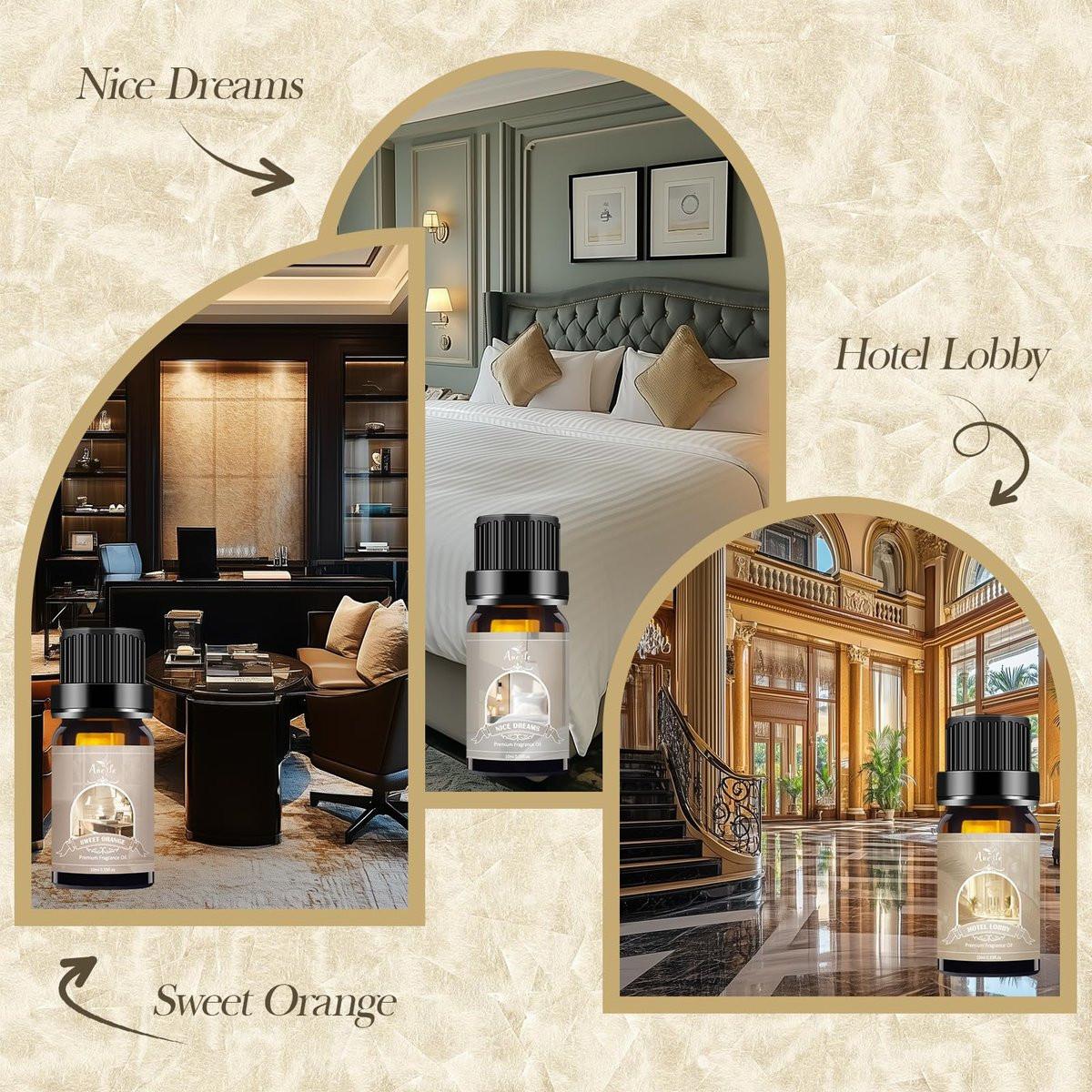 Auelife Hotel Collection Diffuser Öl Set – 6x10ml Luxuriöse Hotelduft Essentielle Öle für Diffuser – Duftöl Sortiment – Ideal für Zuhause, Spa, DIY Kerzenherstellung Geschenk
