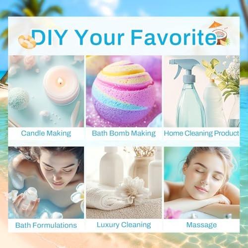 Sommerliche Duftöle für Diffuser, 6x10ml Aromatherapie-Öle Set – Kokosnuss, Ananas, Strand, Brise, Zitrone, Sommernacht | Geschenkset für Frauen, Zuhause, Spa