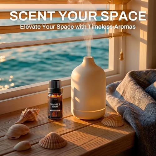 Sommerliche Duftöle für Diffuser, 6x10ml Aromatherapie-Öle Set – Kokosnuss, Ananas, Strand, Brise, Zitrone, Sommernacht | Geschenkset für Frauen, Zuhause, Spa