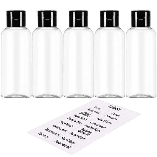 DNSEN 5er-Pack Reiseflaschen 100 ml – TSA-geprüfte, auslaufsichere, leere, nachfüllbare Flüssigkeitsbehälter mit Etiketten