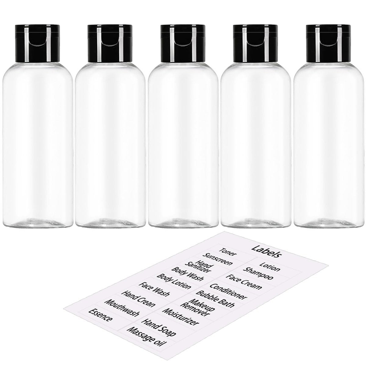 DNSEN 5er-Pack Reiseflaschen 100 ml – TSA-geprüfte, auslaufsichere, leere, nachfüllbare Flüssigkeitsbehälter mit Etiketten