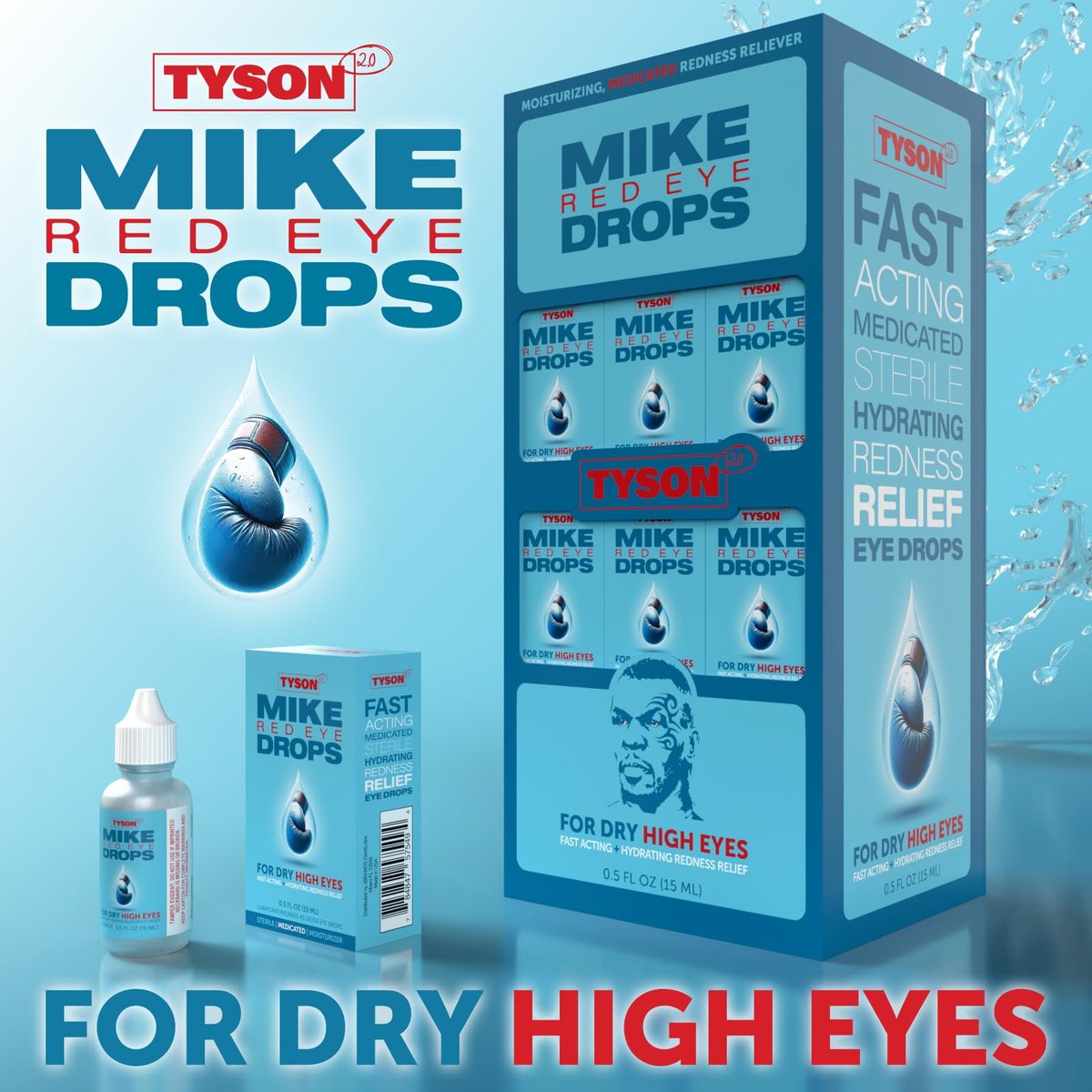 Tyson 2.0 Mike Red Eye Drops – Max Stärke Rötungsentfernung & Gleitmittel für trockene, müde Augen, schnell wirkende kühlende Linderung bei juckenden & gereizten roten Augen, 0,5 fl oz (15 ml)