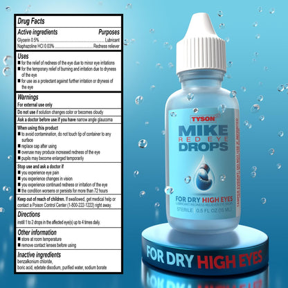 Tyson 2.0 Mike Red Eye Drops – Max Stärke Rötungsentfernung & Gleitmittel für trockene, müde Augen, schnell wirkende kühlende Linderung bei juckenden & gereizten roten Augen, 0,5 fl oz (15 ml)