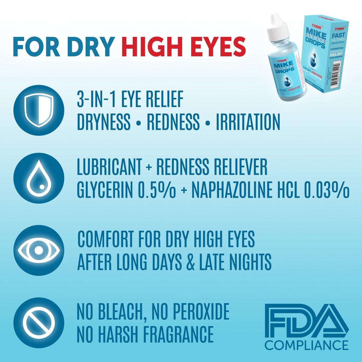 Tyson 2.0 Mike Red Eye Drops – Max Stärke Rötungsentfernung & Gleitmittel für trockene, müde Augen, schnell wirkende kühlende Linderung bei juckenden & gereizten roten Augen, 0,5 fl oz (15 ml)