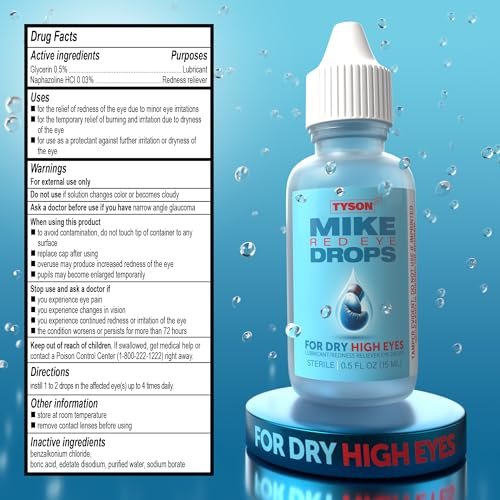 Tyson 2.0 Mike Red Eye Drops – Max Stärke Rötungsentfernung & Gleitmittel für trockene, müde Augen, schnell wirkende kühlende Linderung bei juckenden & gereizten roten Augen, 0,5 fl oz (15 ml)