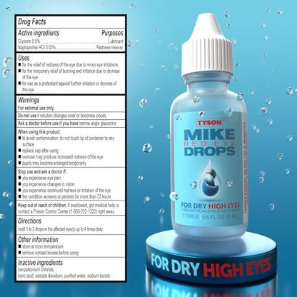 Tyson 2.0 Mike Red Eye Drops – Max Stärke Rötungsentfernung & Gleitmittel für trockene, müde Augen, schnell wirkende kühlende Linderung bei juckenden & gereizten roten Augen, 0,5 fl oz (15 ml)