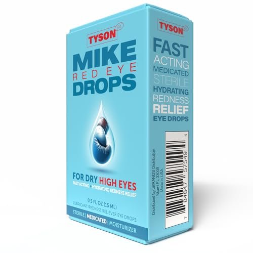 Tyson 2.0 Mike Red Eye Drops – Max Stärke Rötungsentfernung & Gleitmittel für trockene, müde Augen, schnell wirkende kühlende Linderung bei juckenden & gereizten roten Augen, 0,5 fl oz (15 ml)