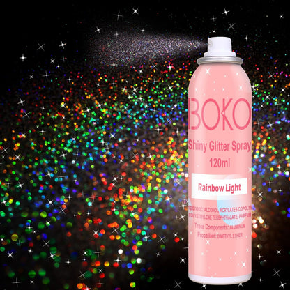 Boko Body Glitter Spray 120ml – Holografischer Silber-Glitzer-Spray für Körper, Haare & Kleidung – Schnelltrocknend & Langhaftend – Festival, Party, Konzert & Rave Accessoire