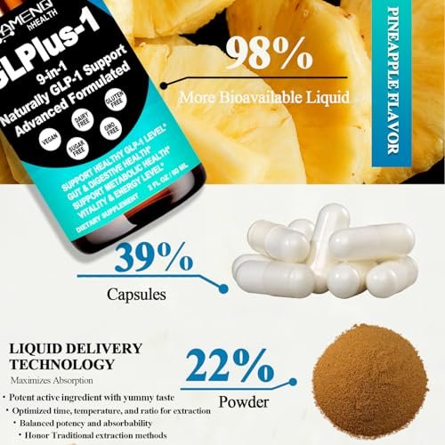 GLP-1 Metabolic Support Supplement, 9-in-1 GLP Booster Natural Formula für Frauen & Männer, GLP1 tägliche orale Flüssigkeit mit Berberin HCI, Ceylon Zimt | Unterstützt Verdauung und allgemeine Gesundheit | Vegan, ohne Gentechnik