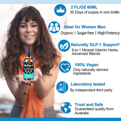 GLP-1 Metabolic Support Supplement, 9-in-1 GLP Booster Natural Formula für Frauen & Männer, GLP1 tägliche orale Flüssigkeit mit Berberin HCI, Ceylon Zimt | Unterstützt Verdauung und allgemeine Gesundheit | Vegan, ohne Gentechnik