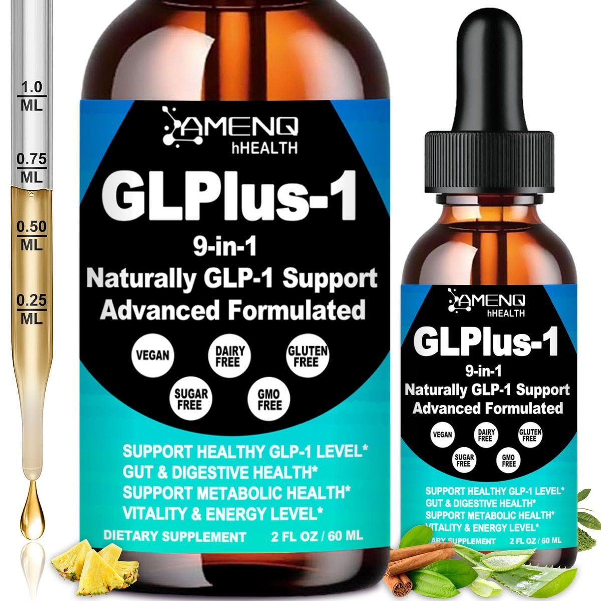 GLP-1 Metabolic Support Supplement, 9-in-1 GLP Booster Natural Formula für Frauen & Männer, GLP1 tägliche orale Flüssigkeit mit Berberin HCI, Ceylon Zimt | Unterstützt Verdauung und allgemeine Gesundheit | Vegan, ohne Gentechnik