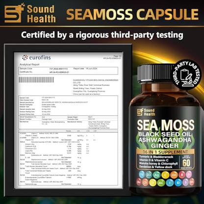 Irish Sea Moss & Shilajit Bundle – Natürliche Energie, Schlafunterstützung & Haarwachstum mit Schwarzkümmelöl, Ashwagandha, Ingwer, Rhodiola Rosea, Vitamin C & D für Männer und Frauen – All-in-1 Nahrungsergänzungsmittel