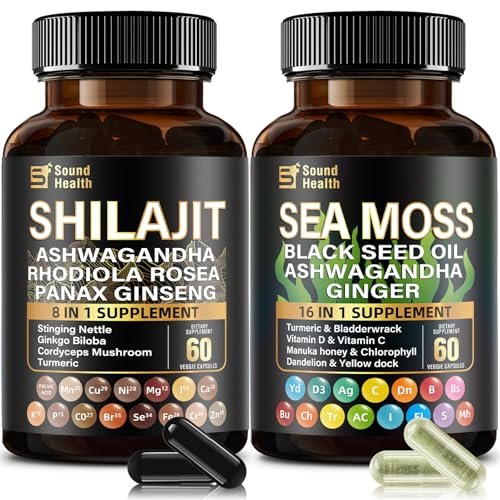 Irish Sea Moss & Shilajit Bundle – Natürliche Energie, Schlafunterstützung & Haarwachstum mit Schwarzkümmelöl, Ashwagandha, Ingwer, Rhodiola Rosea, Vitamin C & D für Männer und Frauen – All-in-1 Nahrungsergänzungsmittel