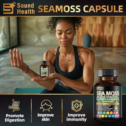 Irish Sea Moss & Shilajit Bundle – Natürliche Energie, Schlafunterstützung & Haarwachstum mit Schwarzkümmelöl, Ashwagandha, Ingwer, Rhodiola Rosea, Vitamin C & D für Männer und Frauen – All-in-1 Nahrungsergänzungsmittel