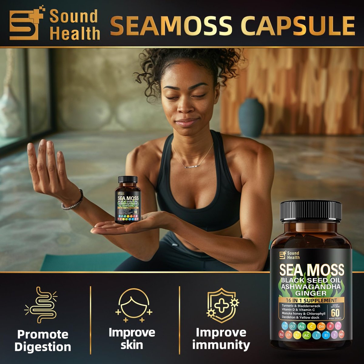 Irish Sea Moss & Shilajit Bundle – Natürliche Energie, Schlafunterstützung & Haarwachstum mit Schwarzkümmelöl, Ashwagandha, Ingwer, Rhodiola Rosea, Vitamin C & D für Männer und Frauen – All-in-1 Nahrungsergänzungsmittel