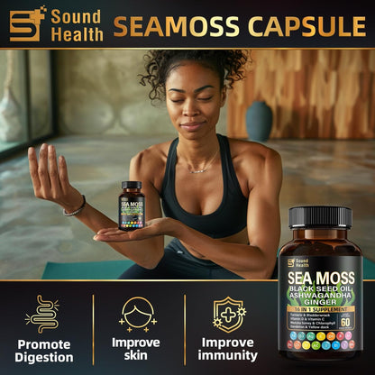 Irish Sea Moss & Shilajit Bundle – Natürliche Energie, Schlafunterstützung & Haarwachstum mit Schwarzkümmelöl, Ashwagandha, Ingwer, Rhodiola Rosea, Vitamin C & D für Männer und Frauen – All-in-1 Nahrungsergänzungsmittel