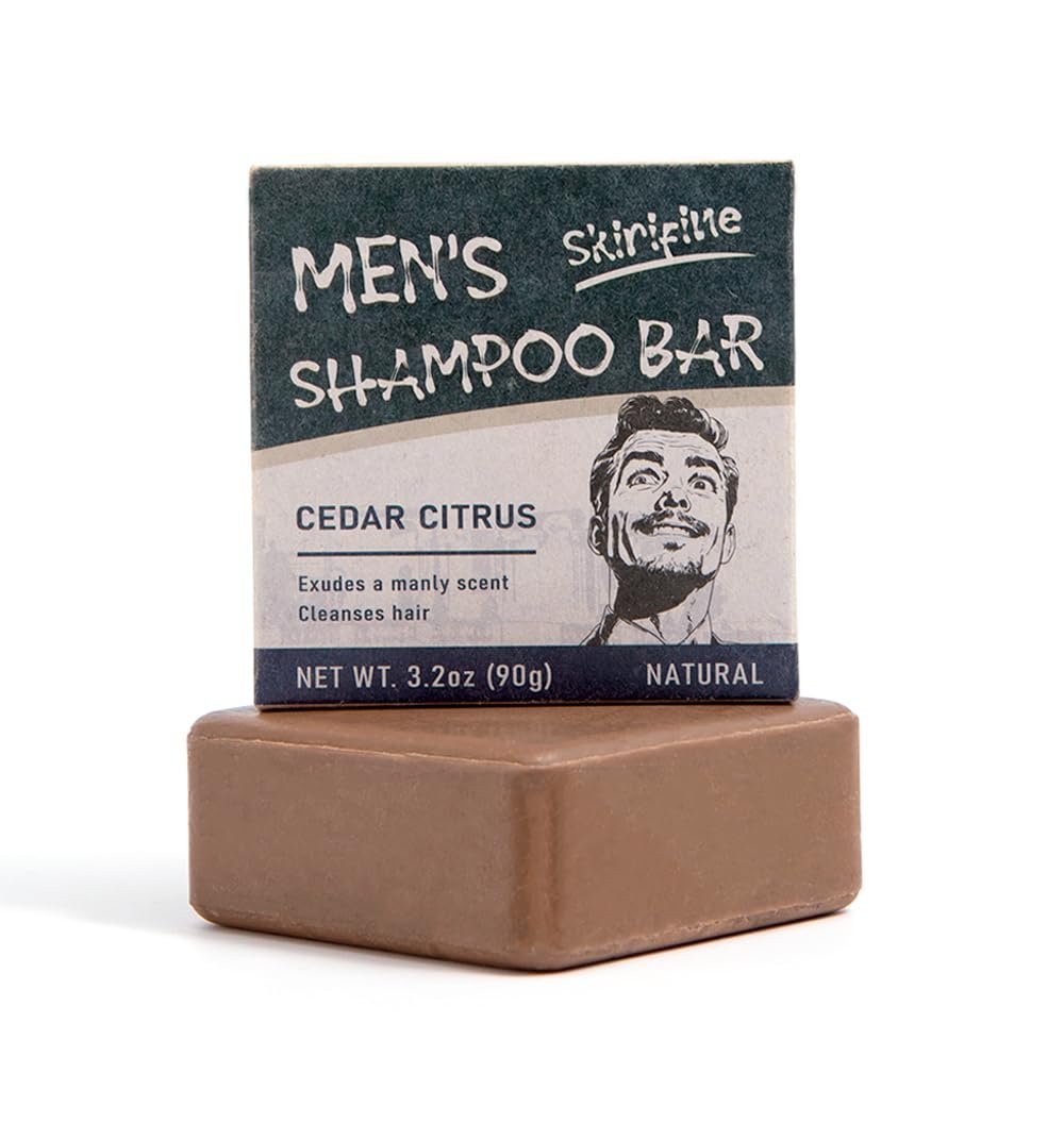 SKIRIFINE Shampoo Bar für Männer – Eleganter Duft, schneller Schaum & einfaches Ausspülen, Zedern-Zitrus-Duft, natürlicher Shampoo-Seifenriegel, ideal für Reisen – 90 g