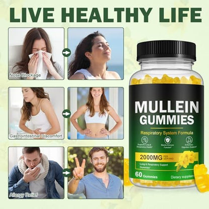 Ruduwu Mullein Gummies für Lung Detox – 2000mg Mulleinblattextrakt für Atemwegs-, Verdauungs- und Immununterstützung mit Quercetin, Bromelain, Holunder & Eibisch – Vegan, 60 Gummis