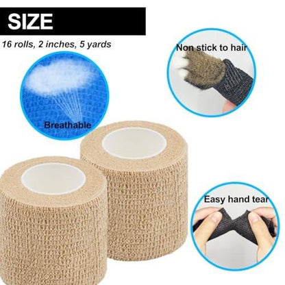 Clooflar 16er-Pack Selbstklebende elastische Bandage, 2" x 5 Yards, mehrfarbig, für Sport, Handgelenk, Knöchel und Tierpflege, Griffband