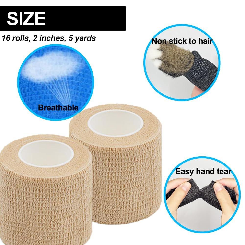 Clooflar 16er-Pack Selbstklebende elastische Bandage, 2" x 5 Yards, mehrfarbig, für Sport, Handgelenk, Knöchel und Tierpflege, Griffband