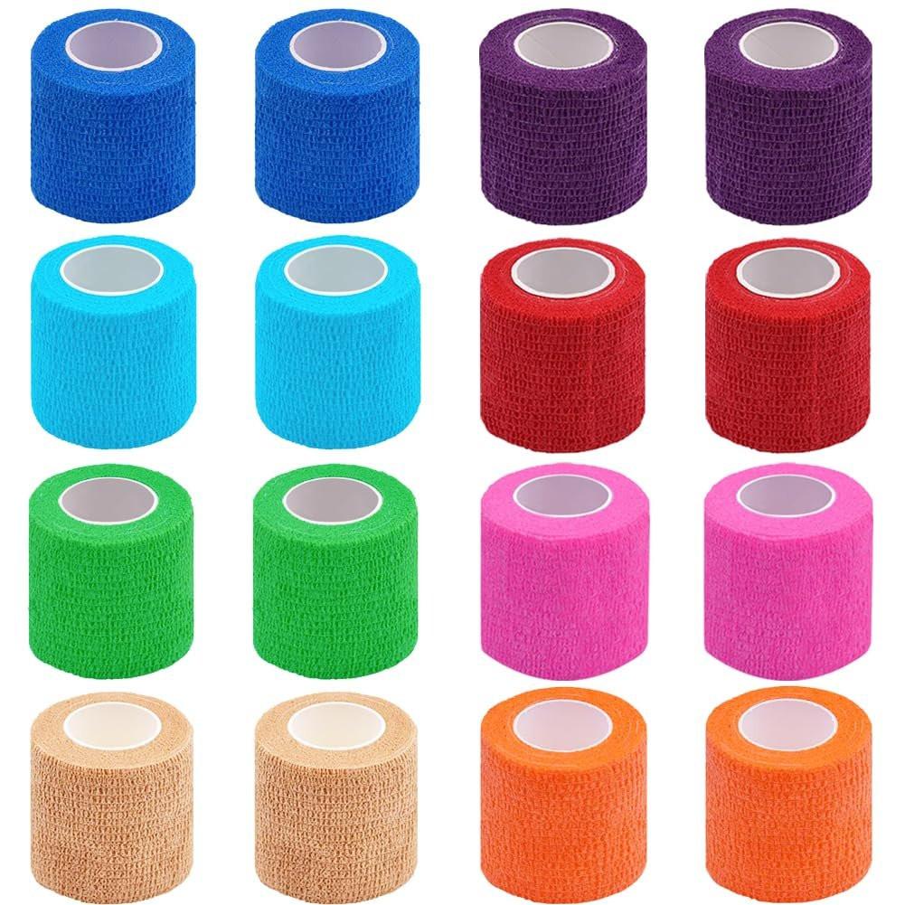 Clooflar 16er-Pack Selbstklebende elastische Bandage, 2" x 5 Yards, mehrfarbig, für Sport, Handgelenk, Knöchel und Tierpflege, Griffband