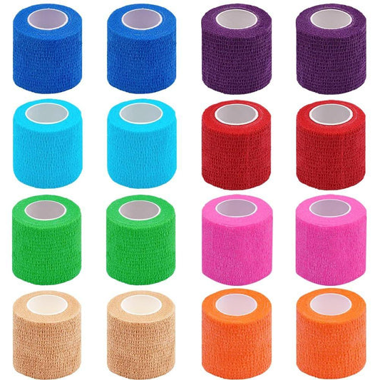 Clooflar 16er-Pack Selbstklebende elastische Bandage, 2" x 5 Yards, mehrfarbig, für Sport, Handgelenk, Knöchel und Tierpflege, Griffband