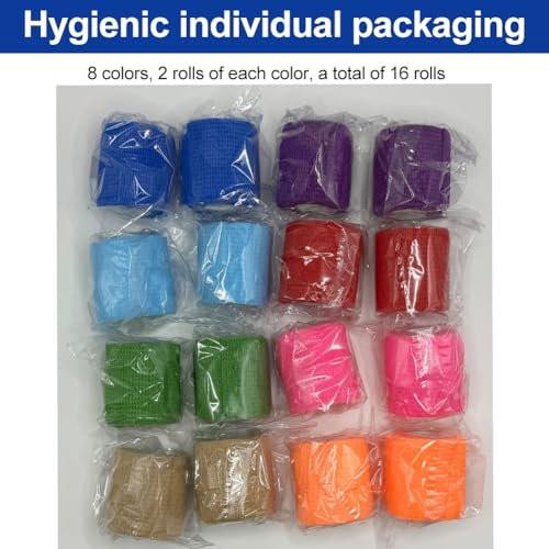 Clooflar 16er-Pack Selbstklebende elastische Bandage, 2" x 5 Yards, mehrfarbig, für Sport, Handgelenk, Knöchel und Tierpflege, Griffband