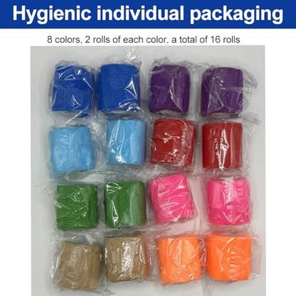 Clooflar 16er-Pack Selbstklebende elastische Bandage, 2" x 5 Yards, mehrfarbig, für Sport, Handgelenk, Knöchel und Tierpflege, Griffband