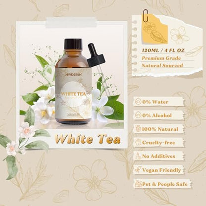 Weißer Tee Ätherisches Öl 4 Fl Oz (120ml) - Reines und natürliches Duftöl, Weißer Tee Öl für Diffusoren, Kerzenherstellung, Raumspray-Diffusoröl für Zuhause, Aromatherapie-Duftöl Geschenk für Frauen