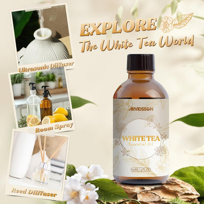 Weißer Tee Ätherisches Öl 4 Fl Oz (120ml) - Reines und natürliches Duftöl, Weißer Tee Öl für Diffusoren, Kerzenherstellung, Raumspray-Diffusoröl für Zuhause, Aromatherapie-Duftöl Geschenk für Frauen
