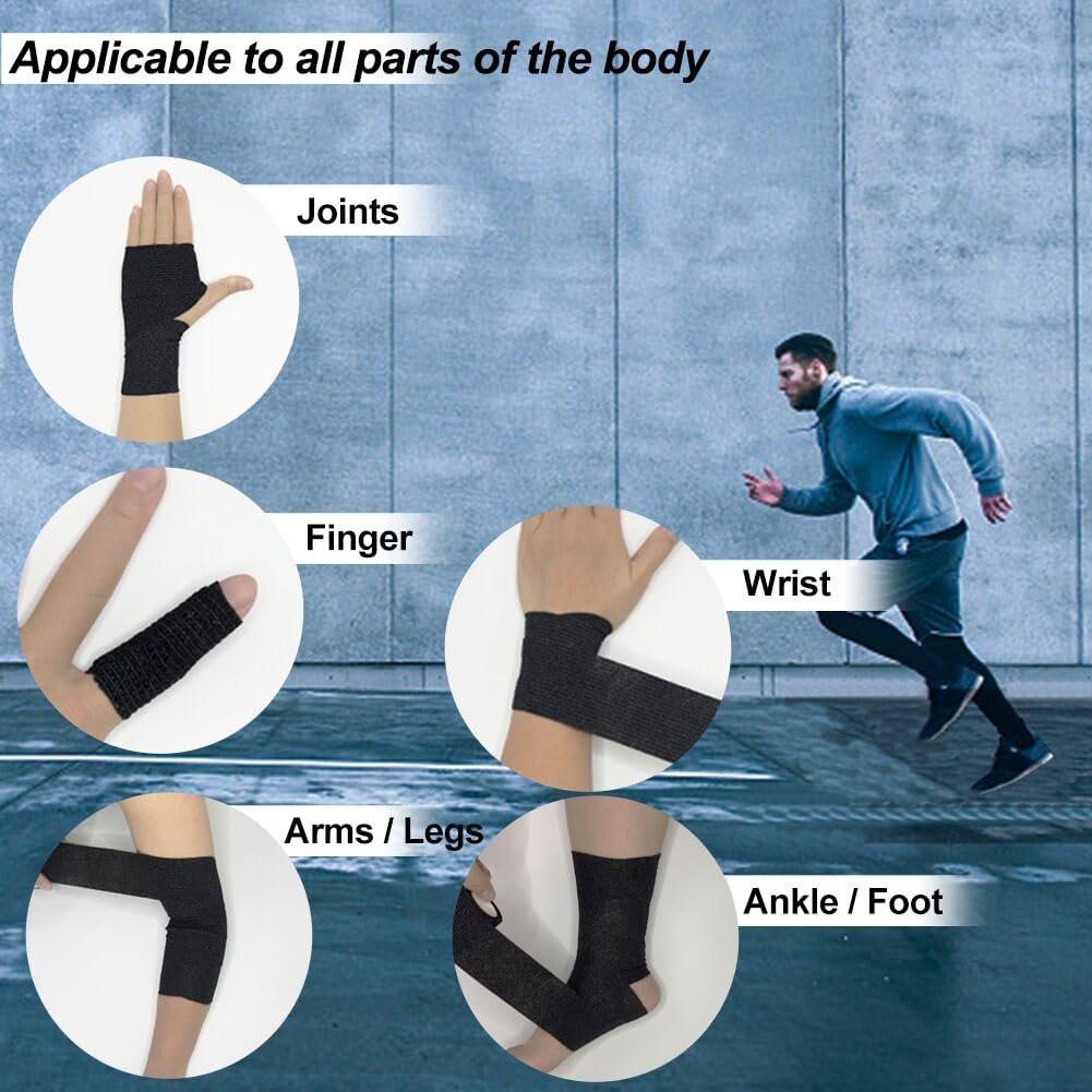 Clooflar 16er-Pack Selbstklebende elastische Bandage, 2" x 5 Yards Schwarz – Sportbandage für Handgelenk, Knöchel und Tierpflege, Griffband