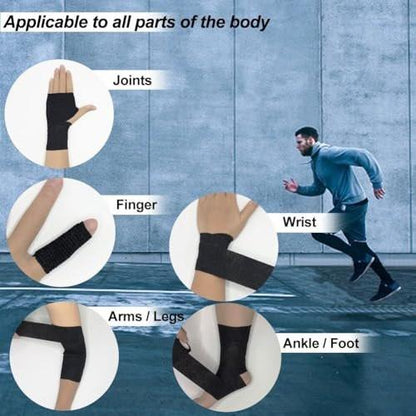 Clooflar 16er-Pack Selbstklebende elastische Bandage, 2" x 5 Yards Schwarz – Sportbandage für Handgelenk, Knöchel und Tierpflege, Griffband